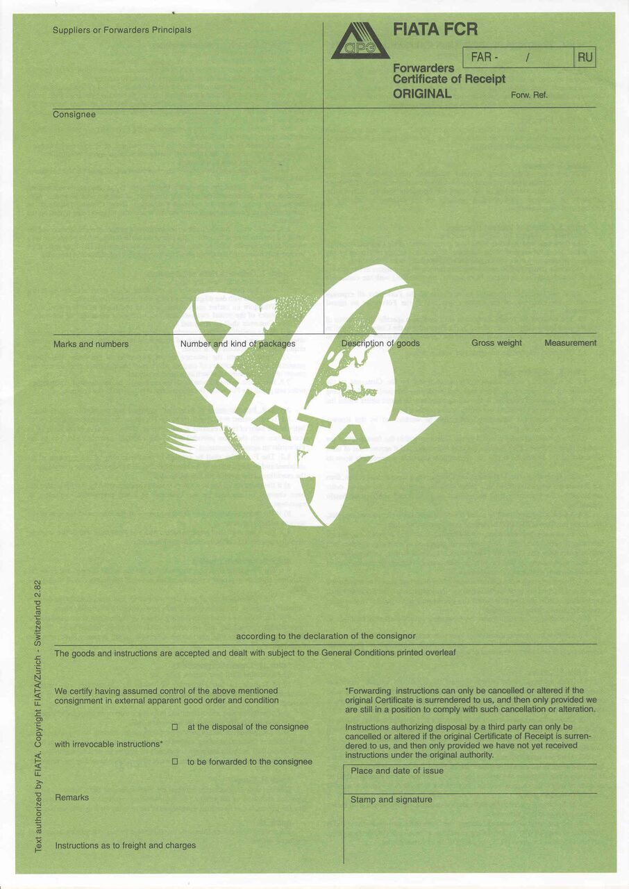 Fiata. Fiata коносамент. Экспедиторская расписка (Forwarders Certificate of Receipt — Fiata FCR). Оборотный мультимодальный транспортный коносамент Fiata. Документы Fiata.